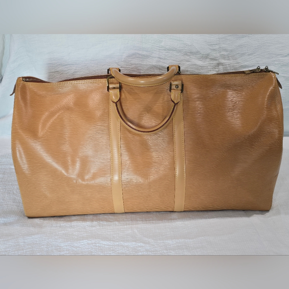 Louis Vuitton Epi Keepall 60 Tan Beige Brown Travel Bag Luggage Boston Speedy - Picture 3 of 16